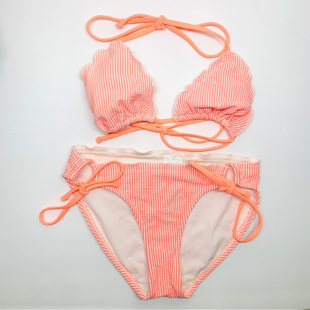 Xhiliration Stripe Seersucker Low Rise Bikini Two Piece Swimsuit